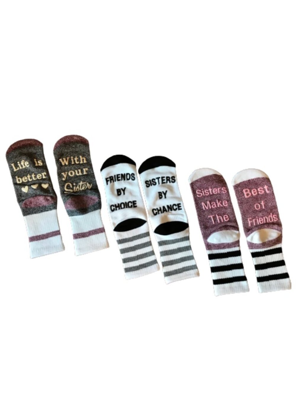 NWOT Girls Crew Length Cozy Slipper Socks, Sister Sentiments and Non Slip Grip